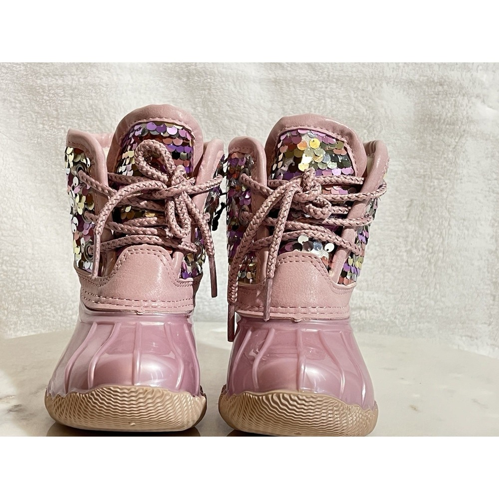 Girls Sequin Rain & Snow Boots Sparkly Upper Half